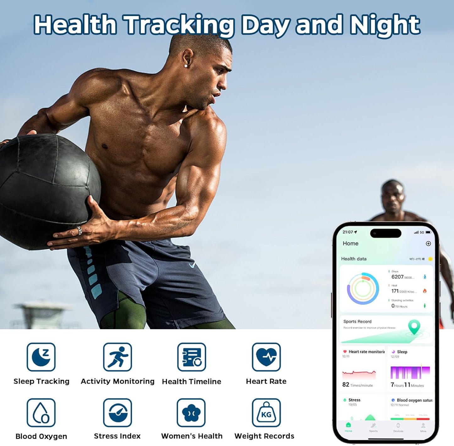 Smart Ring Health Tracker, Sleep Tracker Ring with Heart Rate, Waterproof Fitness Ring for Activity Monitoring/Steps/Distance/Calories, Air Gestures,Up to 7-Day Battery, for Ios and Android (Gold,#8)