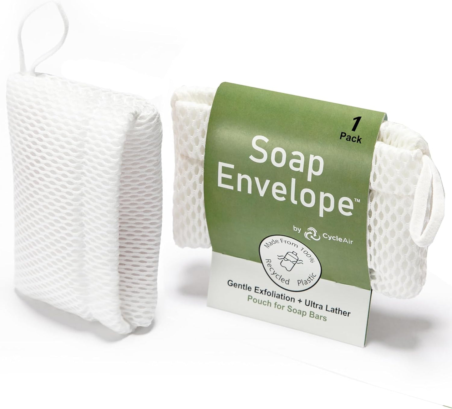 100% Recycled Soap Bag, Soap Saver Pouch for Bar Soap, Loofah Bath Scrubber for Bar Soap + Medium Exfoliator, Mesh Soap Bag, Soap Sock, Soap Pouch - 1 Pack