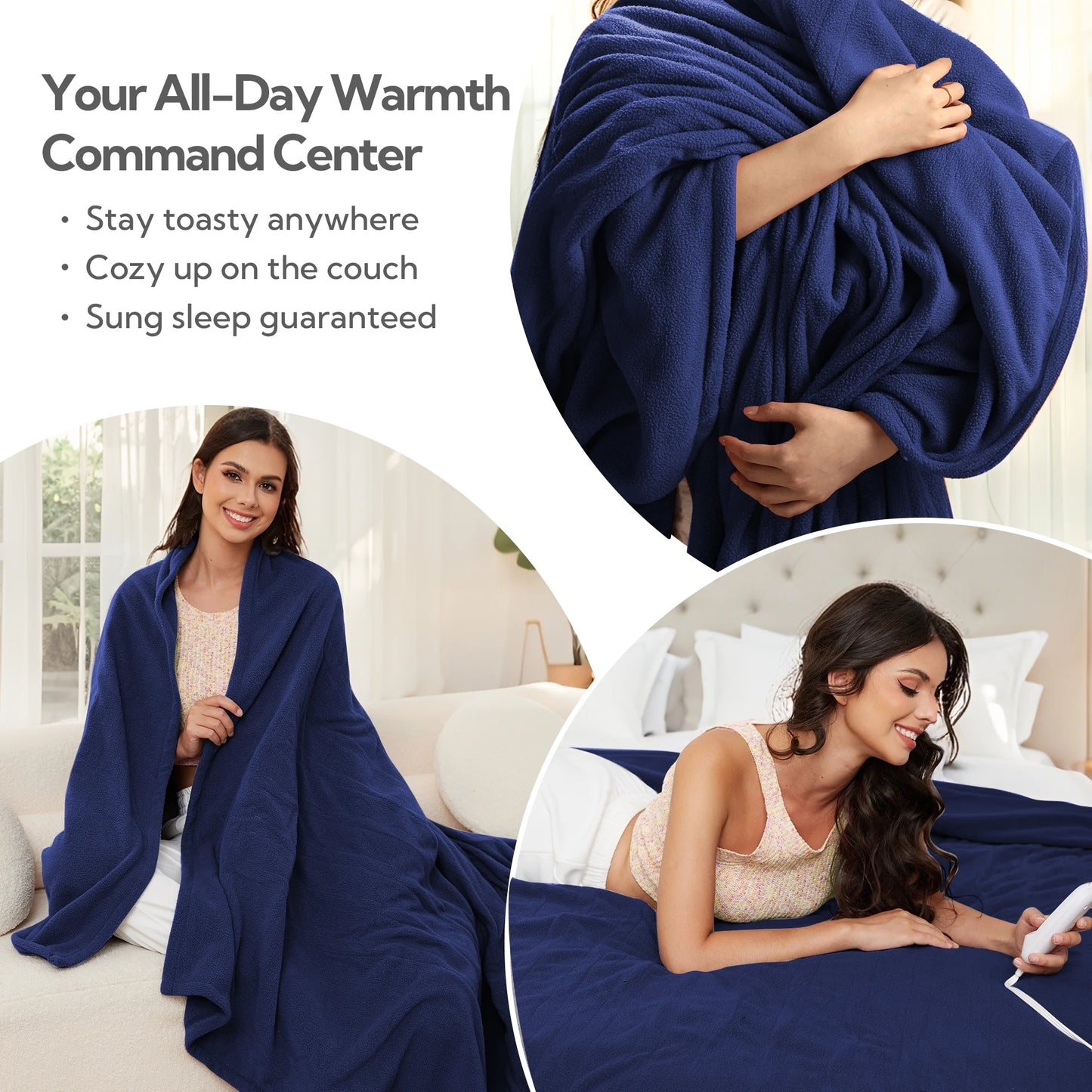 Electric Heated Blanket 72"X84" Full Size Warm for Whole Body, 4 Heating Levels and 10 Hours Auto-Off Overheating Protection - Midnight Blue