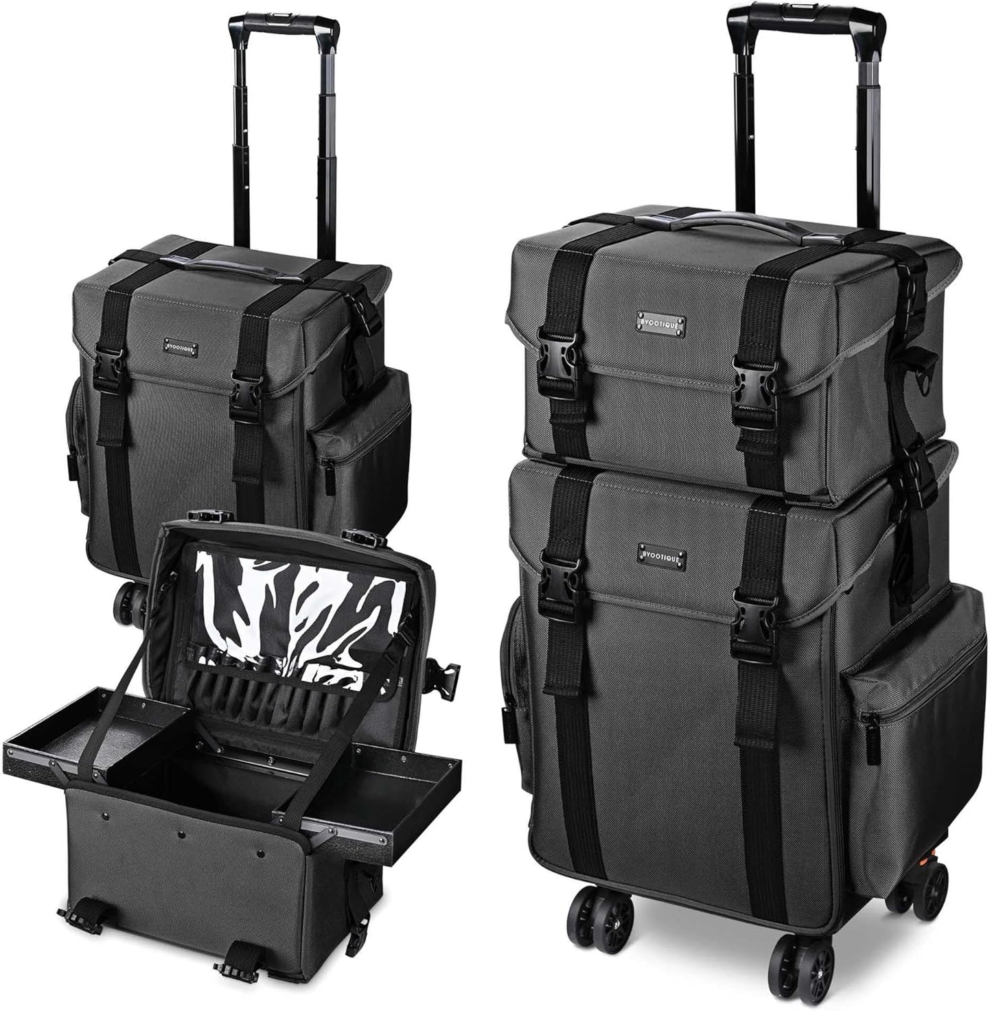 2 In1 Soft Sided Rolling Makeup Case Unseasonable Bright Cosmetic Train Case with Wheels and Removable Organizer, Deep Pink