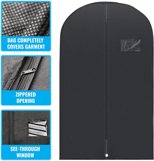 40" Black Garment Bags Suit Bag for Travel & Clothing Storage of Dresses, Shirts, Fur Coats, Jackets & Dance Costumes - Hanging Suit Cover for Men & Women Closet Storage Garment Protector