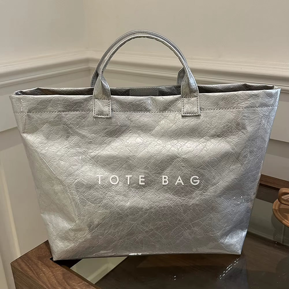 New Large Capacity Fashion Tote Bag PVC Waterproof Transparent Jelly Bag with Handles Trendy Vintage Casual Letter Print Handbag