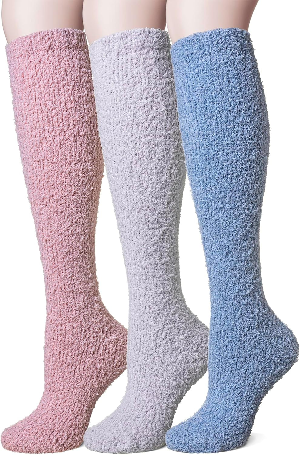 Women Fuzzy Socks 3 Pairs Knee High Fluffy Soft Warm Stocking Cozy Slipper Plush Winter Long Socks