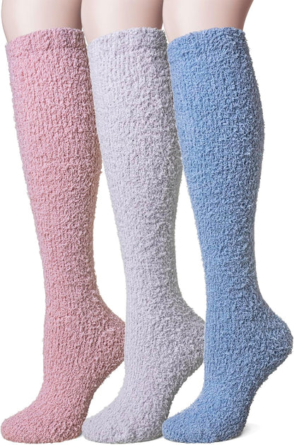 Women Fuzzy Socks 3 Pairs Knee High Fluffy Soft Warm Stocking Cozy Slipper Plush Winter Long Socks