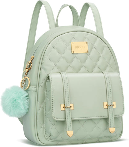 Girls Small Backpack Purse Vegan Leather Quilted Mini Daypack for Women Trendy Bookbag (Black)