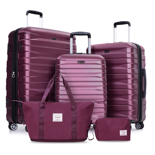 Luggage Sets 5 Piece Duffel Bag,Hardside Travel Luggage (20/24/28) with TSA Lock,Expandable Suitcase with Spinner Wheels.(Wine Red)