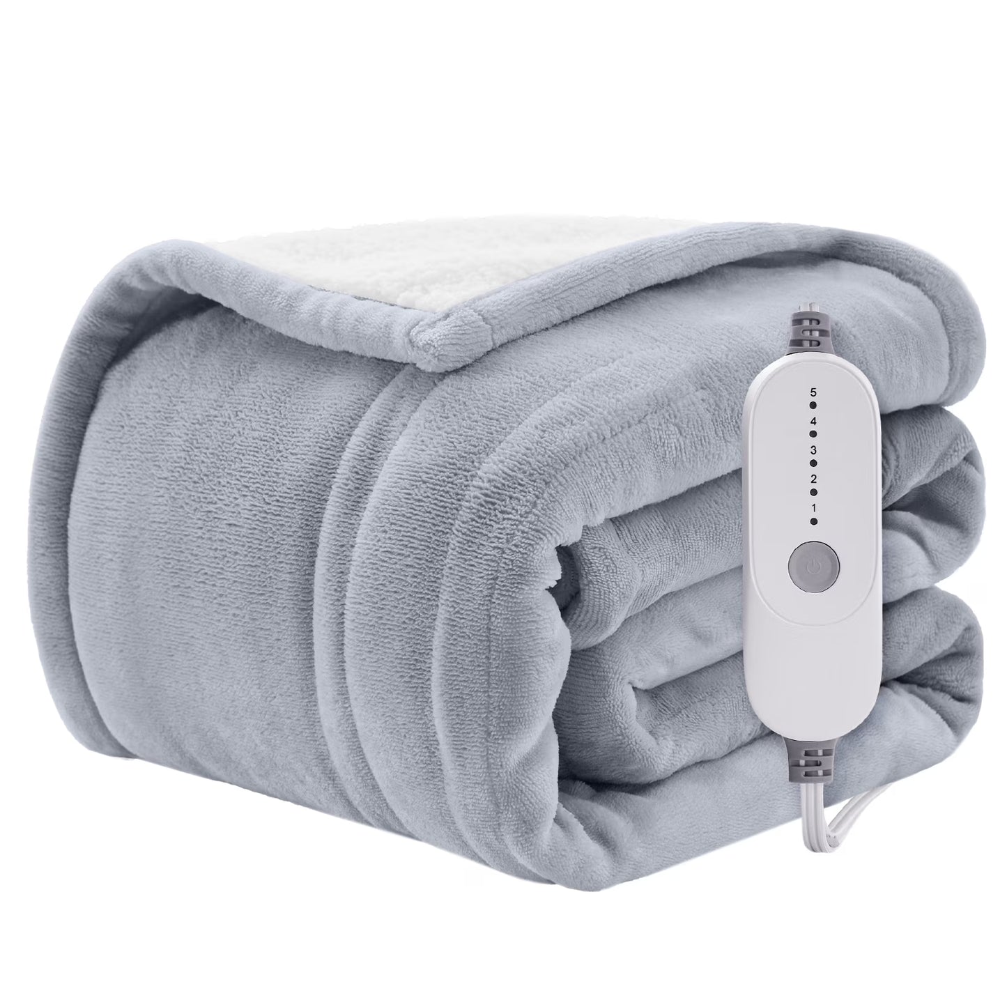Electric Heated Blanket Throw Soft Flannel & Sherpa, 5 Heat Levels, 3 Hours Auto-Off Over-Heat Protection ETL Certification (50"X60", Light Gray)