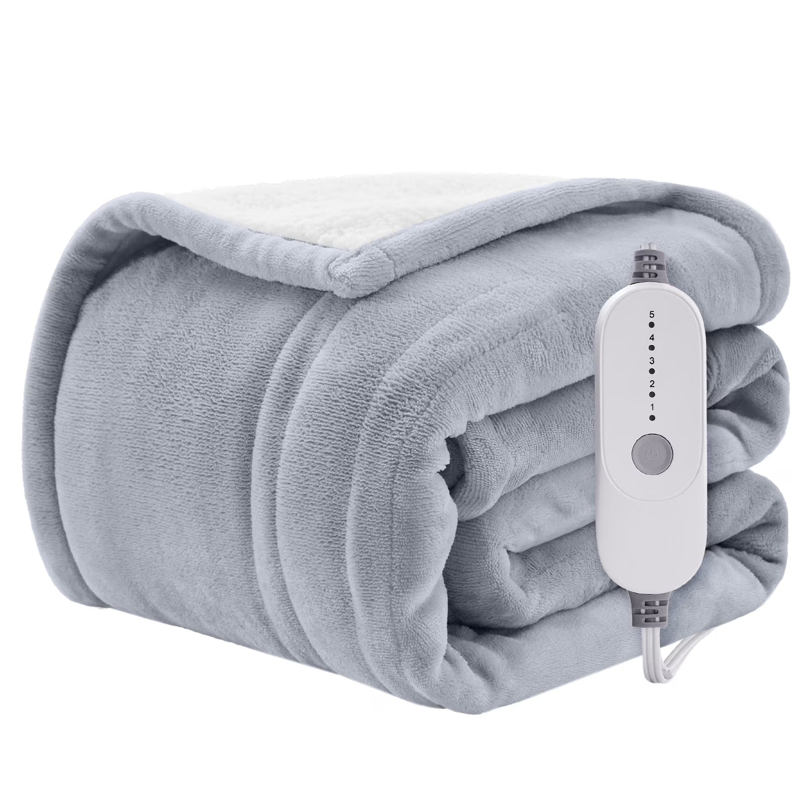 Electric Heated Blanket Throw Soft Flannel & Sherpa, 5 Heat Levels, 3 Hours Auto-Off Over-Heat Protection ETL Certification (50"X60", Light Gray)