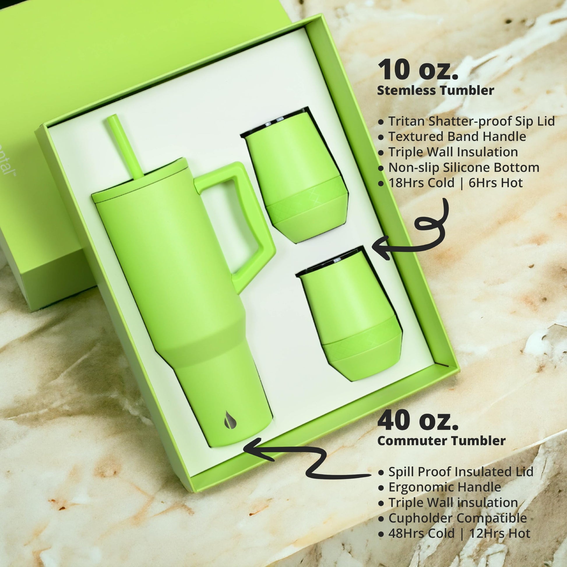 40Oz Commute 'N Chill Gift Set, Mother'S Day Gifts to Her, Gifts for Women, 40 Oz Tumbler with Handle and Straw + 10 Oz Coffee Tumbler, Stainless Steel Travel Coffee Mug - Key Lime