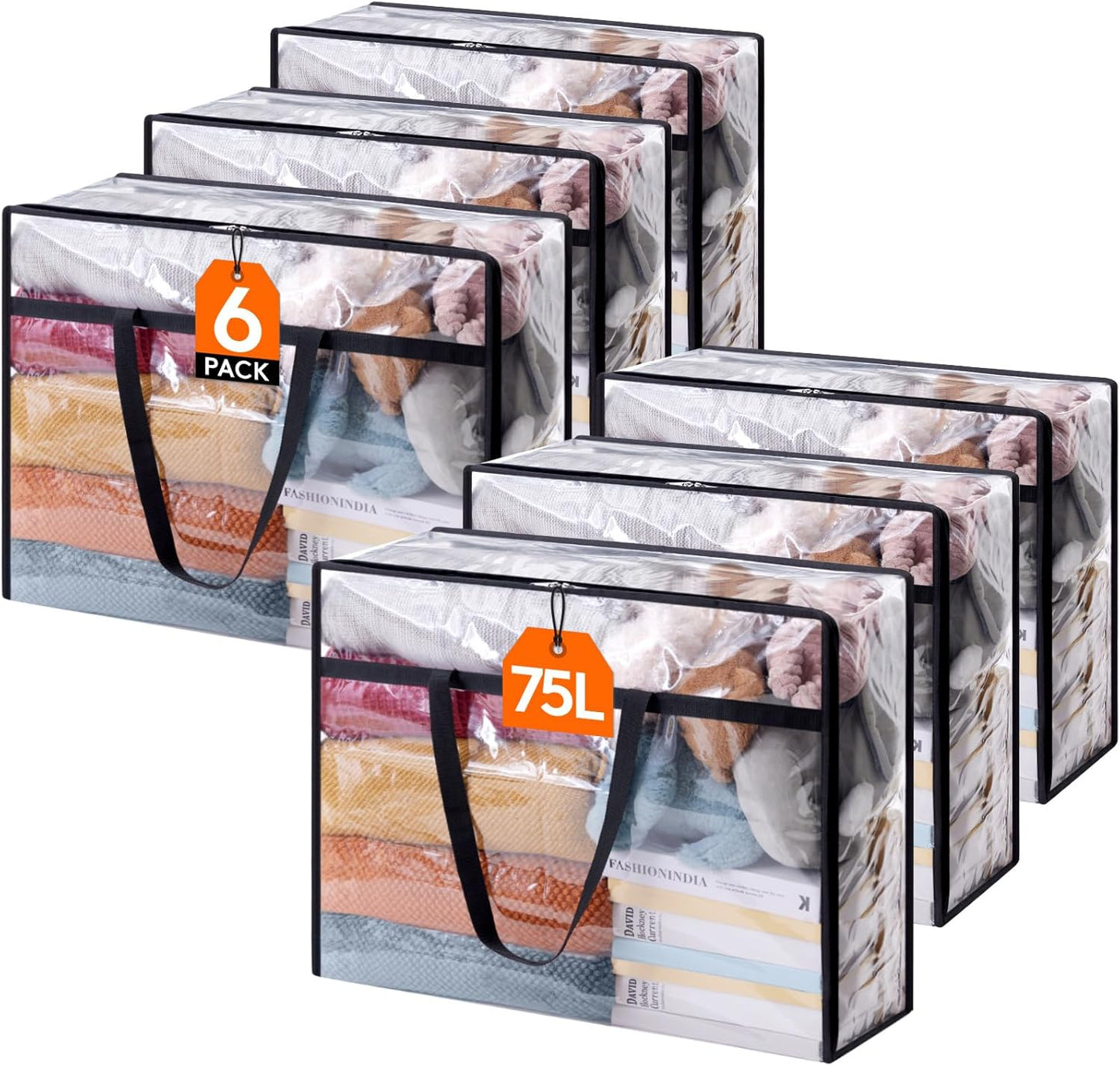 4 Pack Clear Clothes Storage Bags, 40L Plastic Blanket Storage Bag, Vinyl Foldable Moving Bags with Zipper, Closet Organizers and Storage Containers for Bedding, Duvet, Comforter