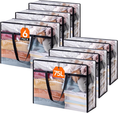 4 Pack Clear Clothes Storage Bags, 40L Plastic Blanket Storage Bag, Vinyl Foldable Moving Bags with Zipper, Closet Organizers and Storage Containers for Bedding, Duvet, Comforter