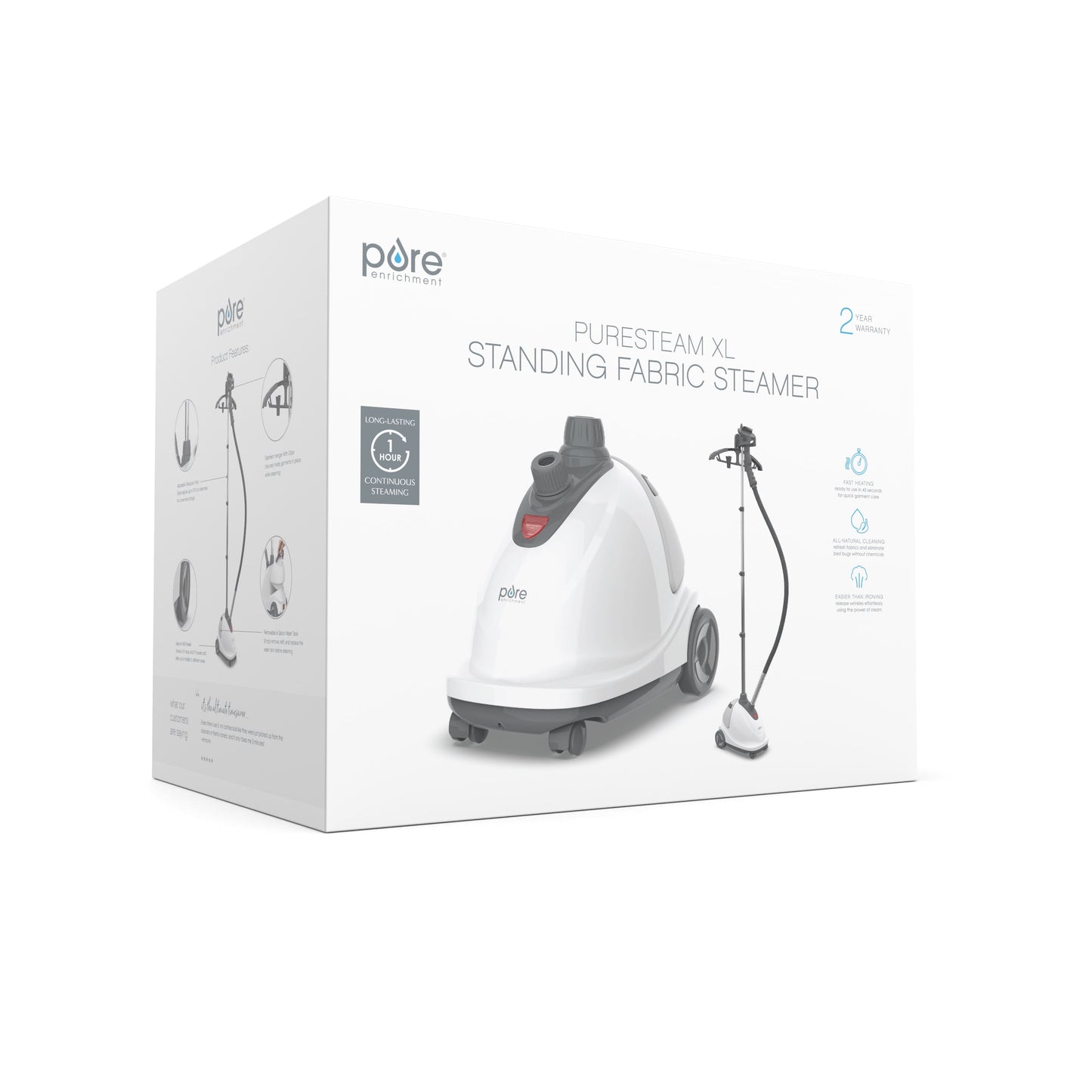 Puresteam XL Standing Steamer with Garment Hanger - Heats in 45 Seconds with 0.5-Gallon Water Tank for 1 Hour Continuous Steaming - Includes Fabric Brush and Easy-Roll Wheels