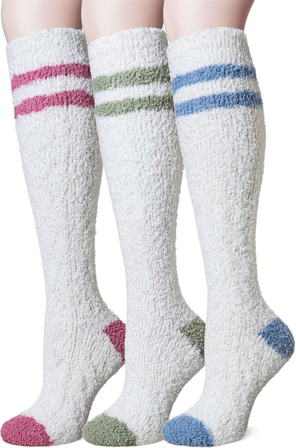 Women Fuzzy Socks 3 Pairs Knee High Fluffy Soft Warm Stocking Cozy Slipper Plush Winter Long Socks