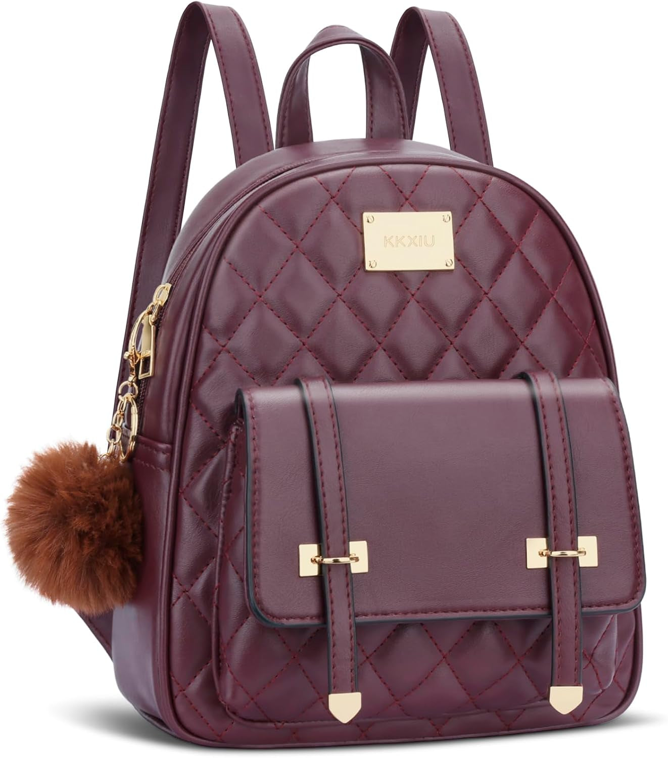 Girls Small Backpack Purse Vegan Leather Quilted Mini Daypack for Women Trendy Bookbag (Black)