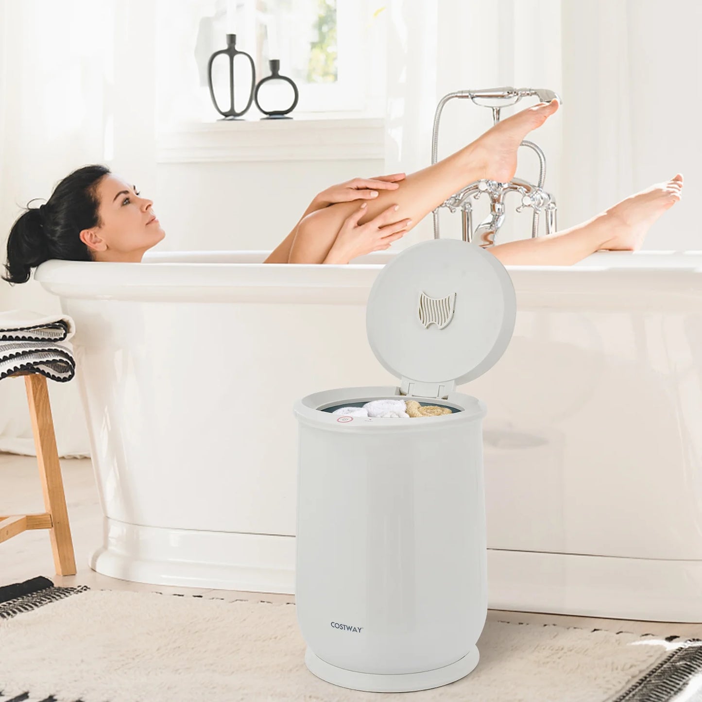 21L Large Capacity Towel Warmer with Flip-Top Lid Auto Shut off Fragrance Holder Grey