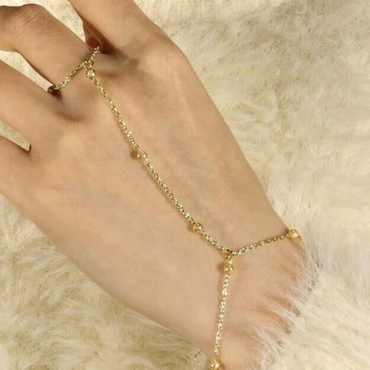 Hand Chain Bracelet Ring Bracelet Hand Chain Dainty 14K Gold Finger Ring Slave B