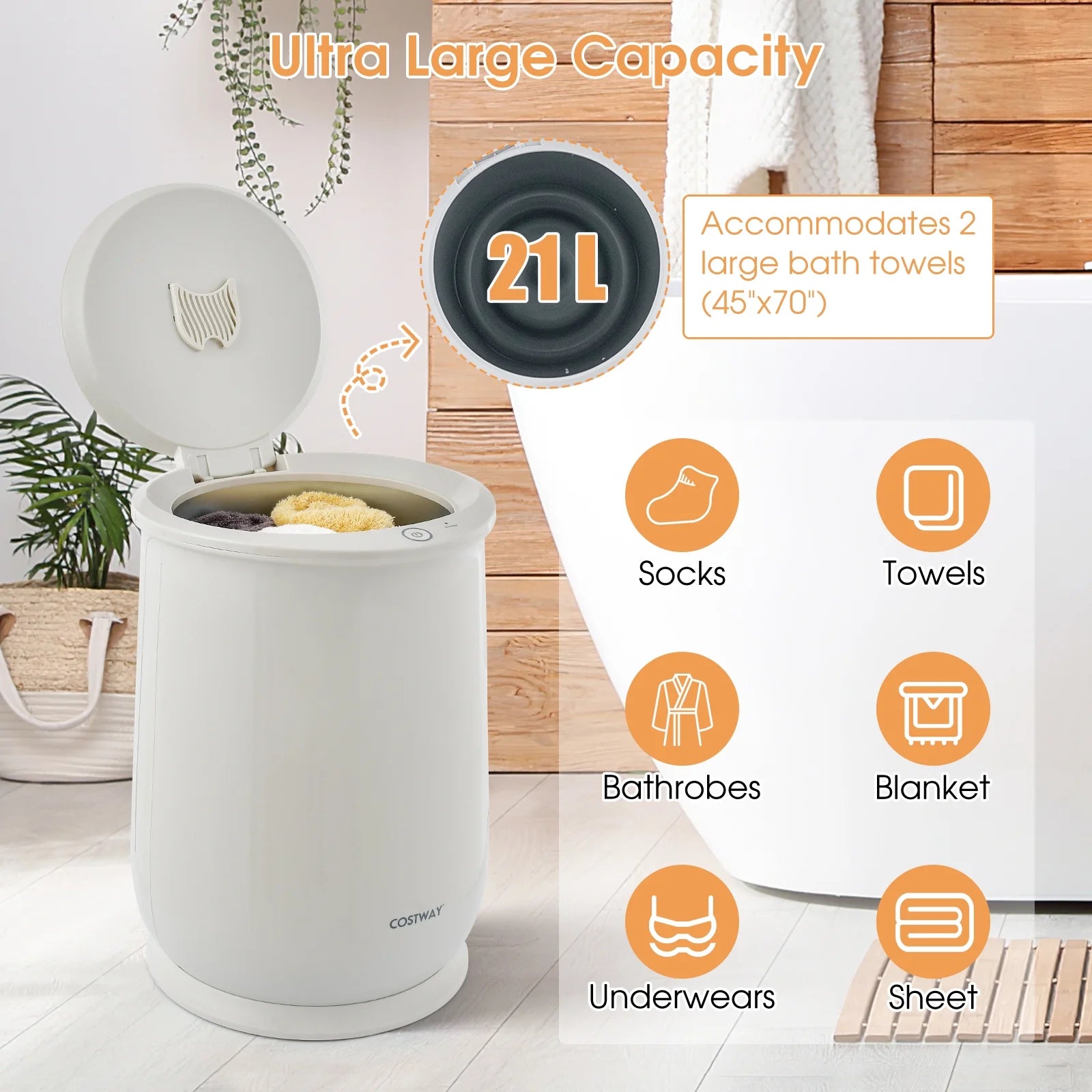 21L Large Capacity Towel Warmer with Flip-Top Lid Auto Shut off Fragrance Holder Grey