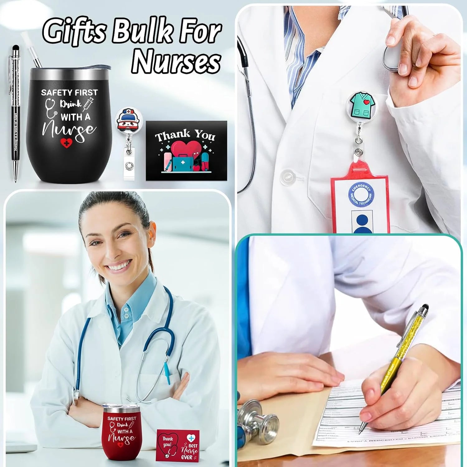 48 Pcs Nurses Week Gifts Bulk for Women Men, Nurse Appreciation Gifts Bulk, Nurses Graduation Gift, Nurse Practitioner Gift, Present for Murse Week Set of 12 Insulated Wine Tumbler