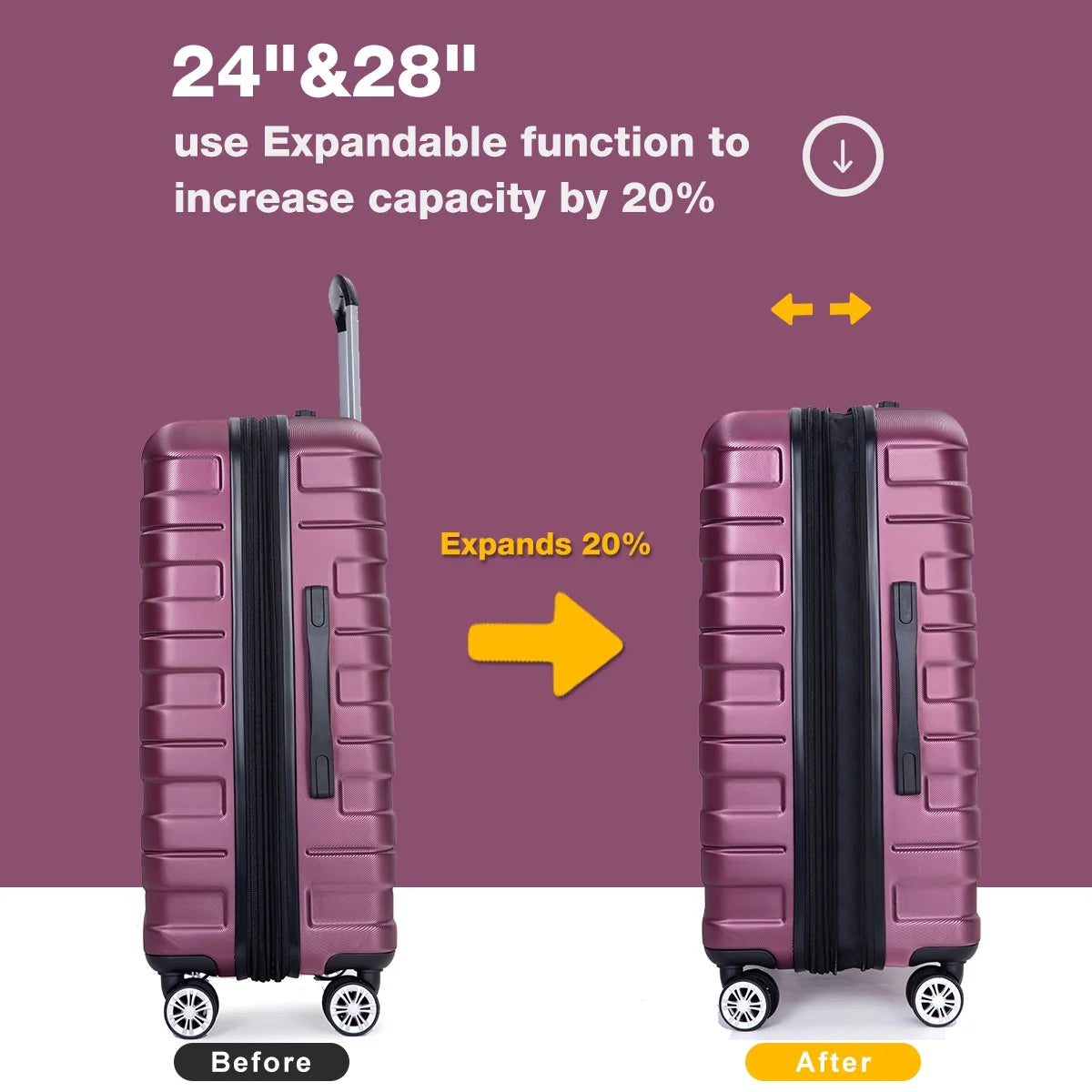 Luggage Sets 5 Piece Duffel Bag,Hardside Travel Luggage (20/24/28) with TSA Lock,Expandable Suitcase with Spinner Wheels.(Wine Red)