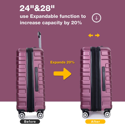 Luggage Sets 5 Piece Duffel Bag,Hardside Travel Luggage (20/24/28) with TSA Lock,Expandable Suitcase with Spinner Wheels.(Wine Red)