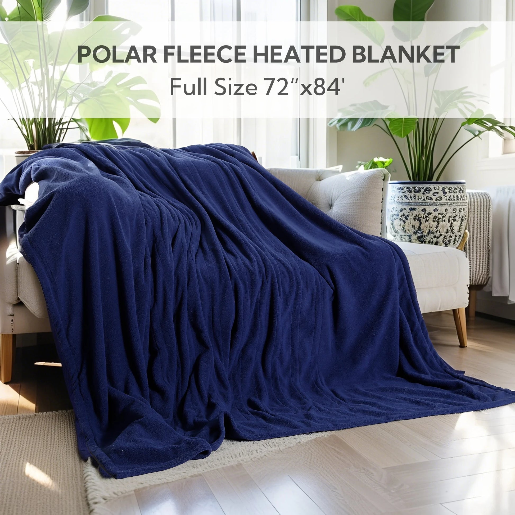 Electric Heated Blanket 72"X84" Full Size Warm for Whole Body, 4 Heating Levels and 10 Hours Auto-Off Overheating Protection - Midnight Blue