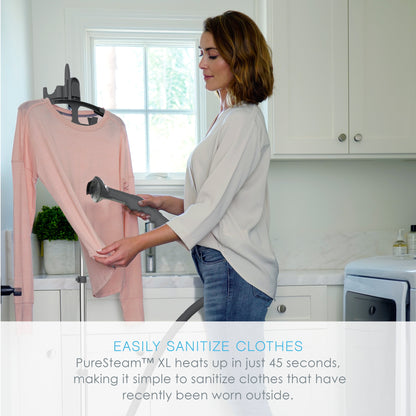 Puresteam XL Standing Steamer with Garment Hanger - Heats in 45 Seconds with 0.5-Gallon Water Tank for 1 Hour Continuous Steaming - Includes Fabric Brush and Easy-Roll Wheels