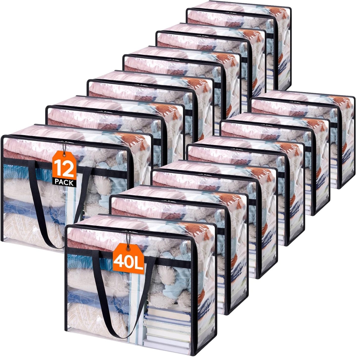 4 Pack Clear Clothes Storage Bags, 40L Plastic Blanket Storage Bag, Vinyl Foldable Moving Bags with Zipper, Closet Organizers and Storage Containers for Bedding, Duvet, Comforter