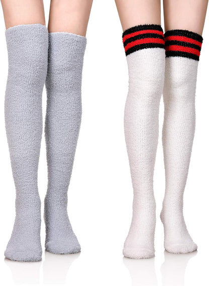 Women Fuzzy Socks 3 Pairs Knee High Fluffy Soft Warm Stocking Cozy Slipper Plush Winter Long Socks