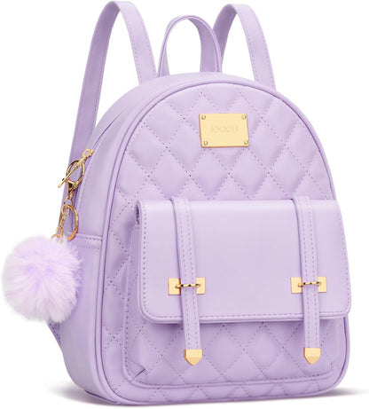 Girls Small Backpack Purse Vegan Leather Quilted Mini Daypack for Women Trendy Bookbag (Black)