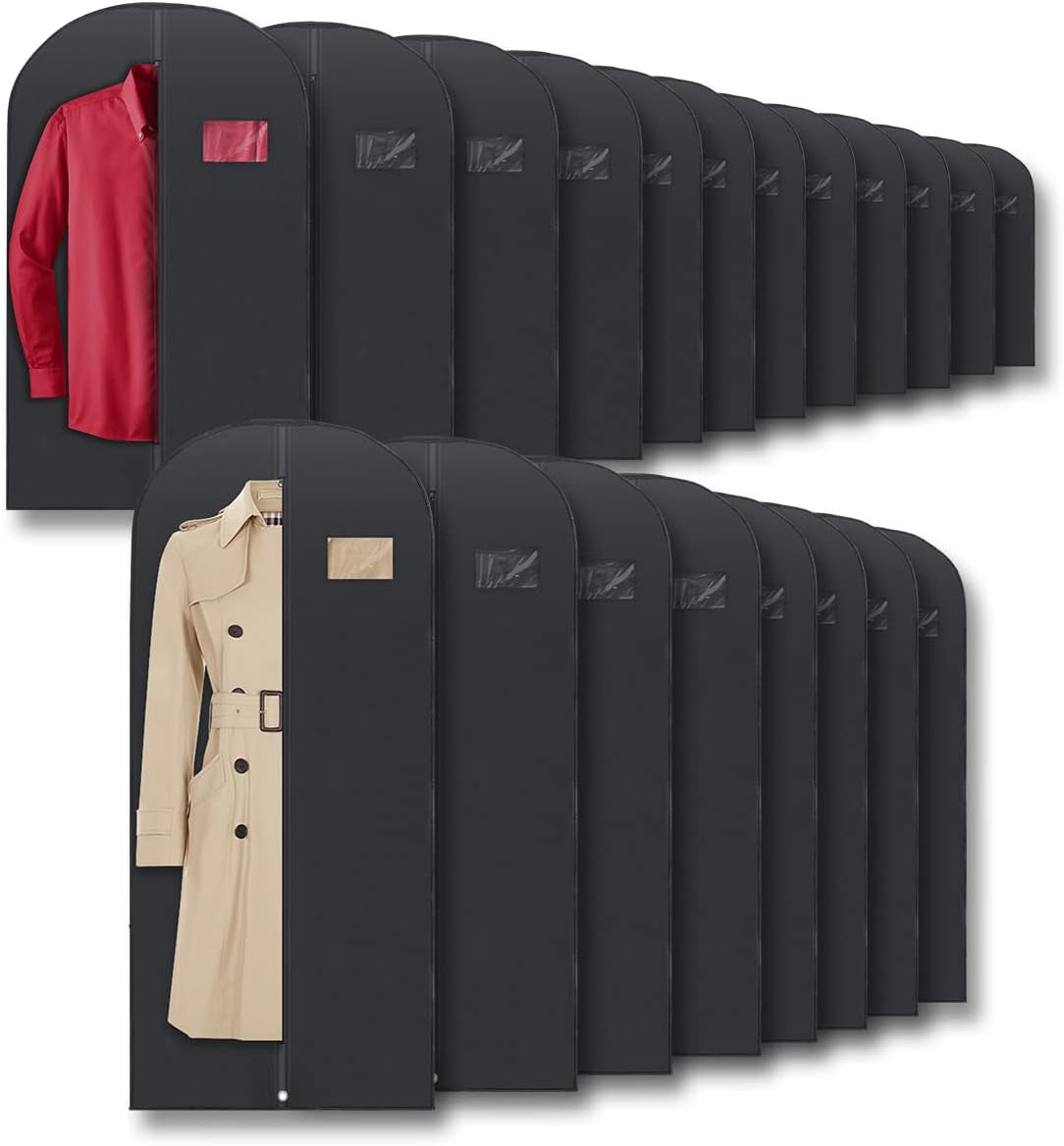 40" Black Garment Bags Suit Bag for Travel & Clothing Storage of Dresses, Shirts, Fur Coats, Jackets & Dance Costumes - Hanging Suit Cover for Men & Women Closet Storage Garment Protector