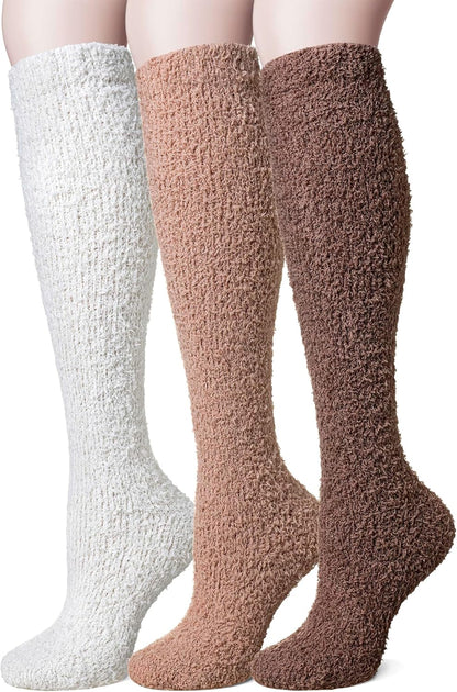 Women Fuzzy Socks 3 Pairs Knee High Fluffy Soft Warm Stocking Cozy Slipper Plush Winter Long Socks