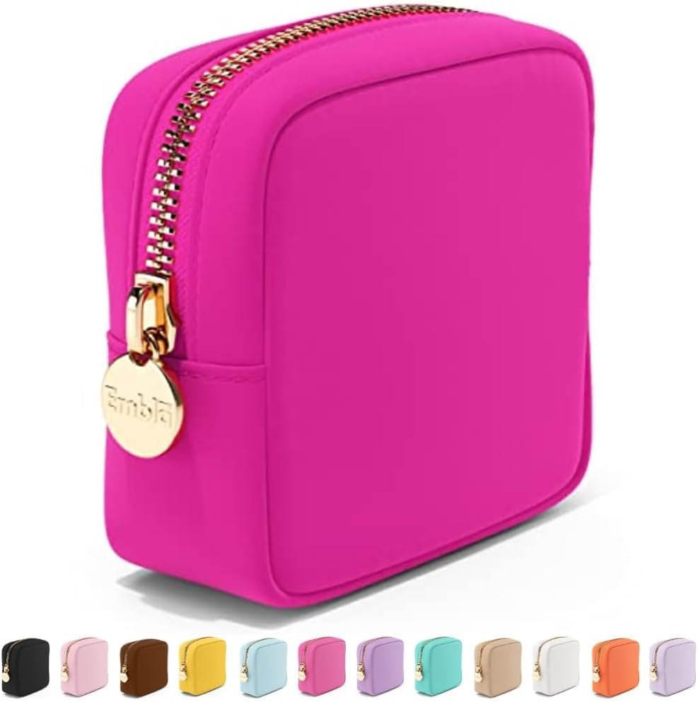 Makeup Bag Travel Cosmetics Pouch and Toiletry Bag, Nylon Zipper Pouch Purse, Cute Make up Organizer Storage Tote for Women Girls, Waterproof Travel Skincare Case, Small Makeup Bags, Ballet Pink