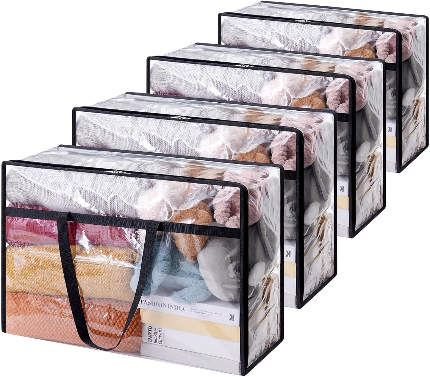 4 Pack Clear Clothes Storage Bags, 40L Plastic Blanket Storage Bag, Vinyl Foldable Moving Bags with Zipper, Closet Organizers and Storage Containers for Bedding, Duvet, Comforter
