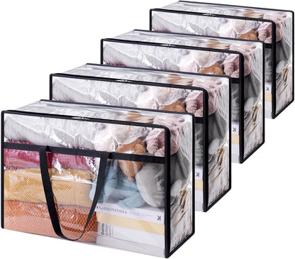 4 Pack Clear Clothes Storage Bags, 40L Plastic Blanket Storage Bag, Vinyl Foldable Moving Bags with Zipper, Closet Organizers and Storage Containers for Bedding, Duvet, Comforter