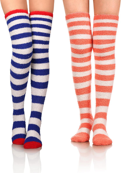 Women Fuzzy Socks 3 Pairs Knee High Fluffy Soft Warm Stocking Cozy Slipper Plush Winter Long Socks