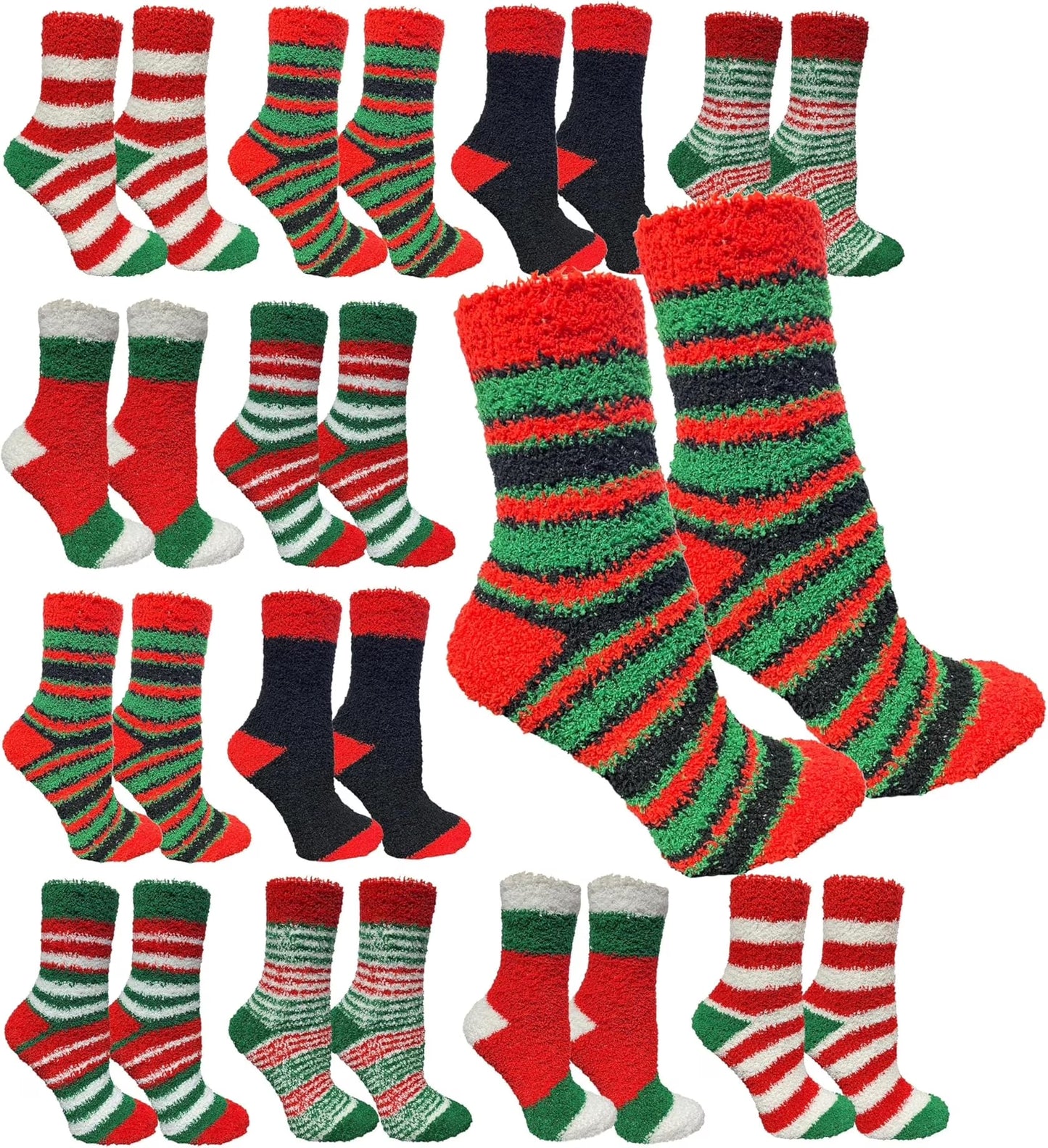 Women Fuzzy Socks Crew Socks, Warm Butter Soft (9-11) (12 Pack Assorted A)