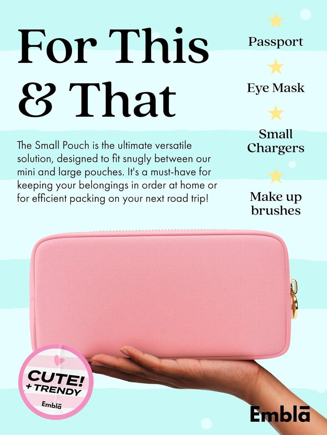 Makeup Bag Travel Cosmetics Pouch and Toiletry Bag, Nylon Zipper Pouch Purse, Cute Make up Organizer Storage Tote for Women Girls, Waterproof Travel Skincare Case, Small Makeup Bags, Ballet Pink