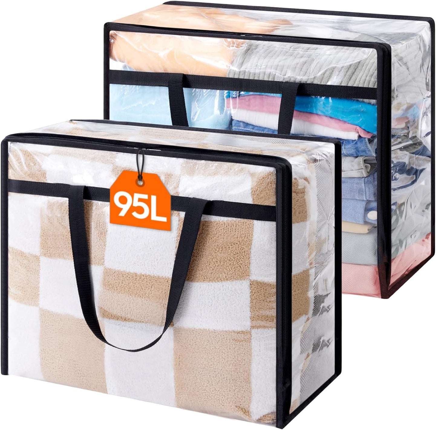 4 Pack Clear Clothes Storage Bags, 40L Plastic Blanket Storage Bag, Vinyl Foldable Moving Bags with Zipper, Closet Organizers and Storage Containers for Bedding, Duvet, Comforter