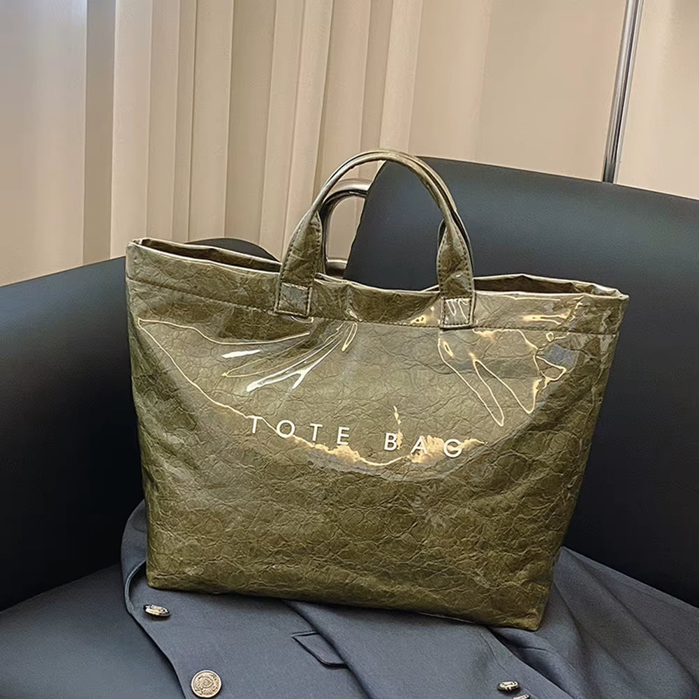 New Large Capacity Fashion Tote Bag PVC Waterproof Transparent Jelly Bag with Handles Trendy Vintage Casual Letter Print Handbag