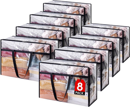 4 Pack Clear Clothes Storage Bags, 40L Plastic Blanket Storage Bag, Vinyl Foldable Moving Bags with Zipper, Closet Organizers and Storage Containers for Bedding, Duvet, Comforter