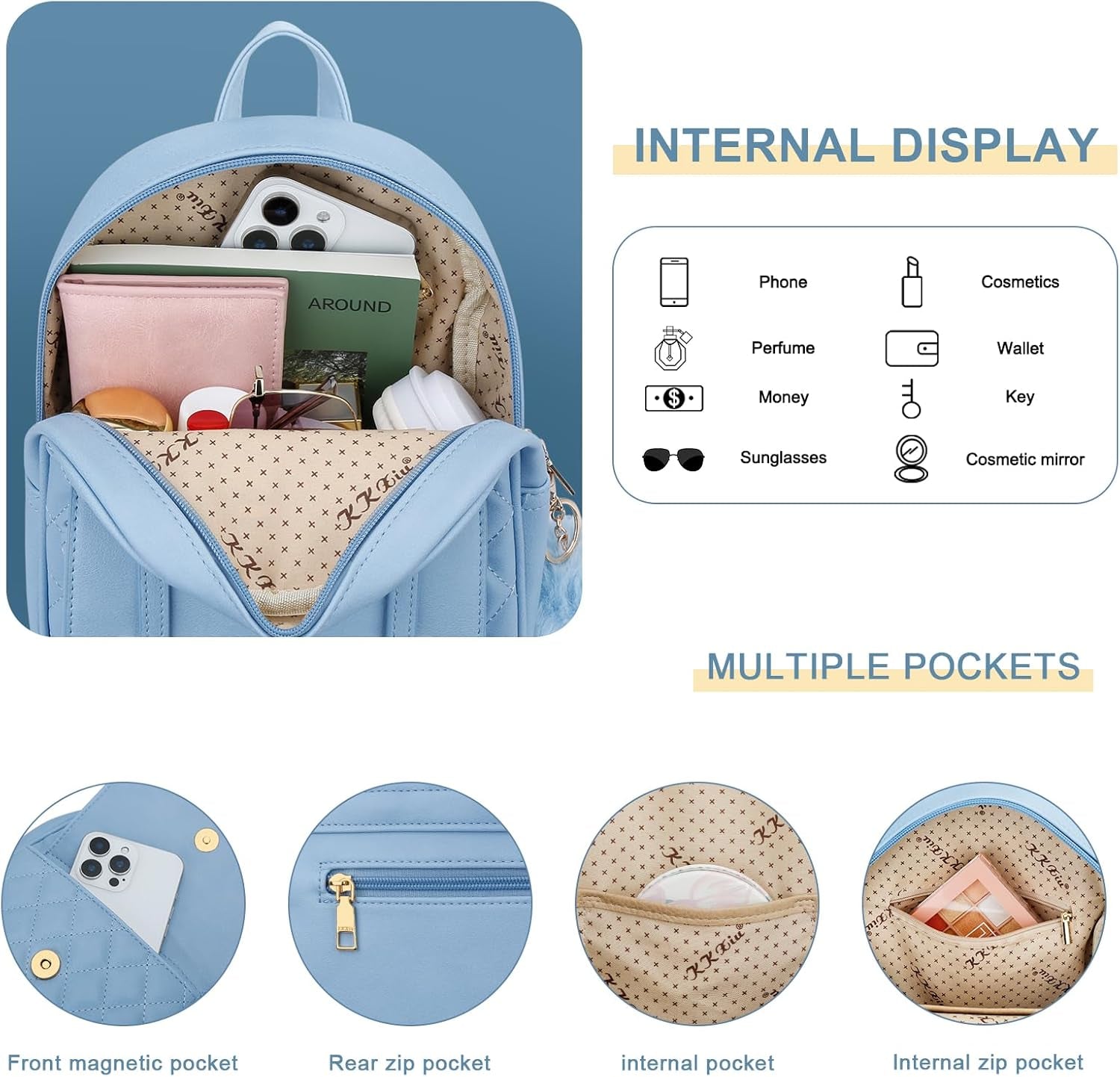 Girls Small Backpack Purse Vegan Leather Quilted Mini Daypack for Women Trendy Bookbag (Black)