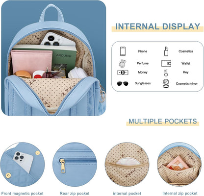 Girls Small Backpack Purse Vegan Leather Quilted Mini Daypack for Women Trendy Bookbag (Black)