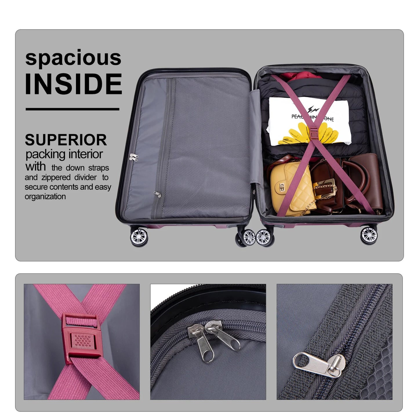 Luggage Sets 5 Piece Duffel Bag,Hardside Travel Luggage (20/24/28) with TSA Lock,Expandable Suitcase with Spinner Wheels.(Wine Red)