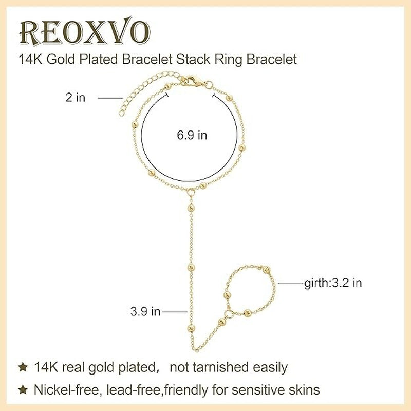 Hand Chain Bracelet Ring Bracelet Hand Chain Dainty 14K Gold Finger Ring Slave B