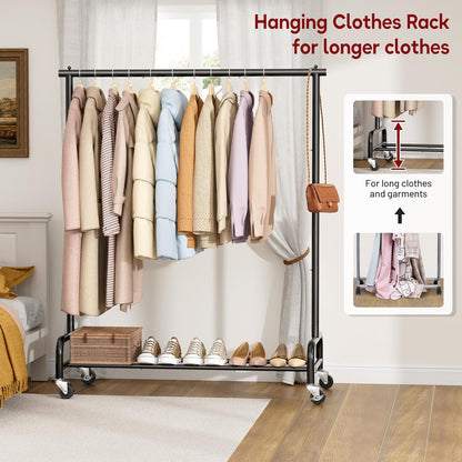 Heavy Duty Clothing Racks for Hanging Clothes Rack, 43" Wide Rolling Garment Rack Metal Clothing Hanger Rack with Wheels Wardrobe Rack for Coats, Shirts, Dress, (Black)