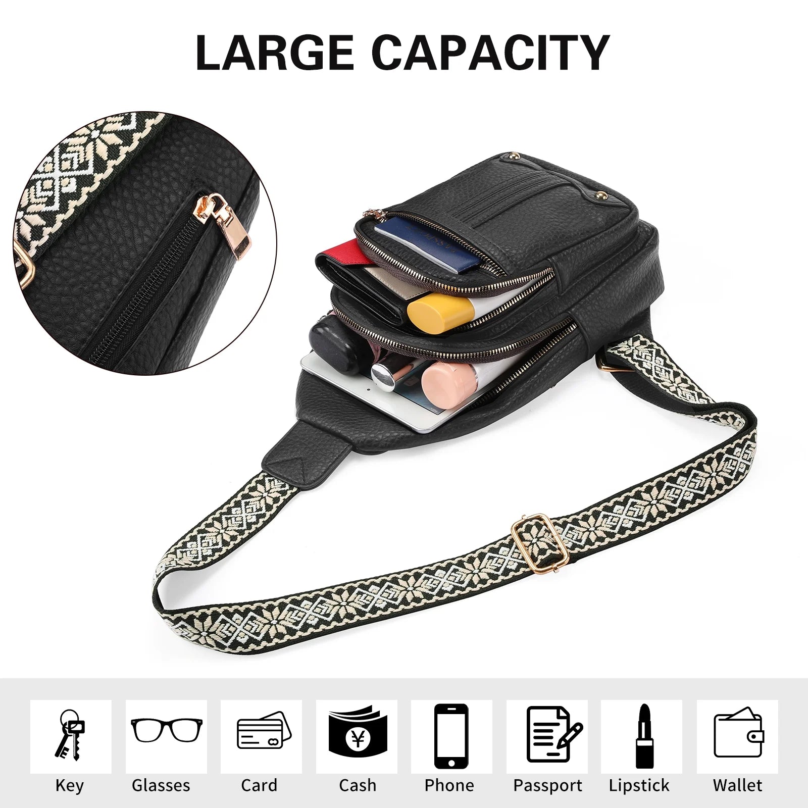Crossbody Sling Bag for Women, Travel Leather Crossbody Bags Fanny Packs for Women Small Crossbody Purse Chest Bag