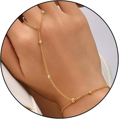 Hand Chain Bracelet Ring Bracelet Hand Chain Dainty 14K Gold Finger Ring Slave B
