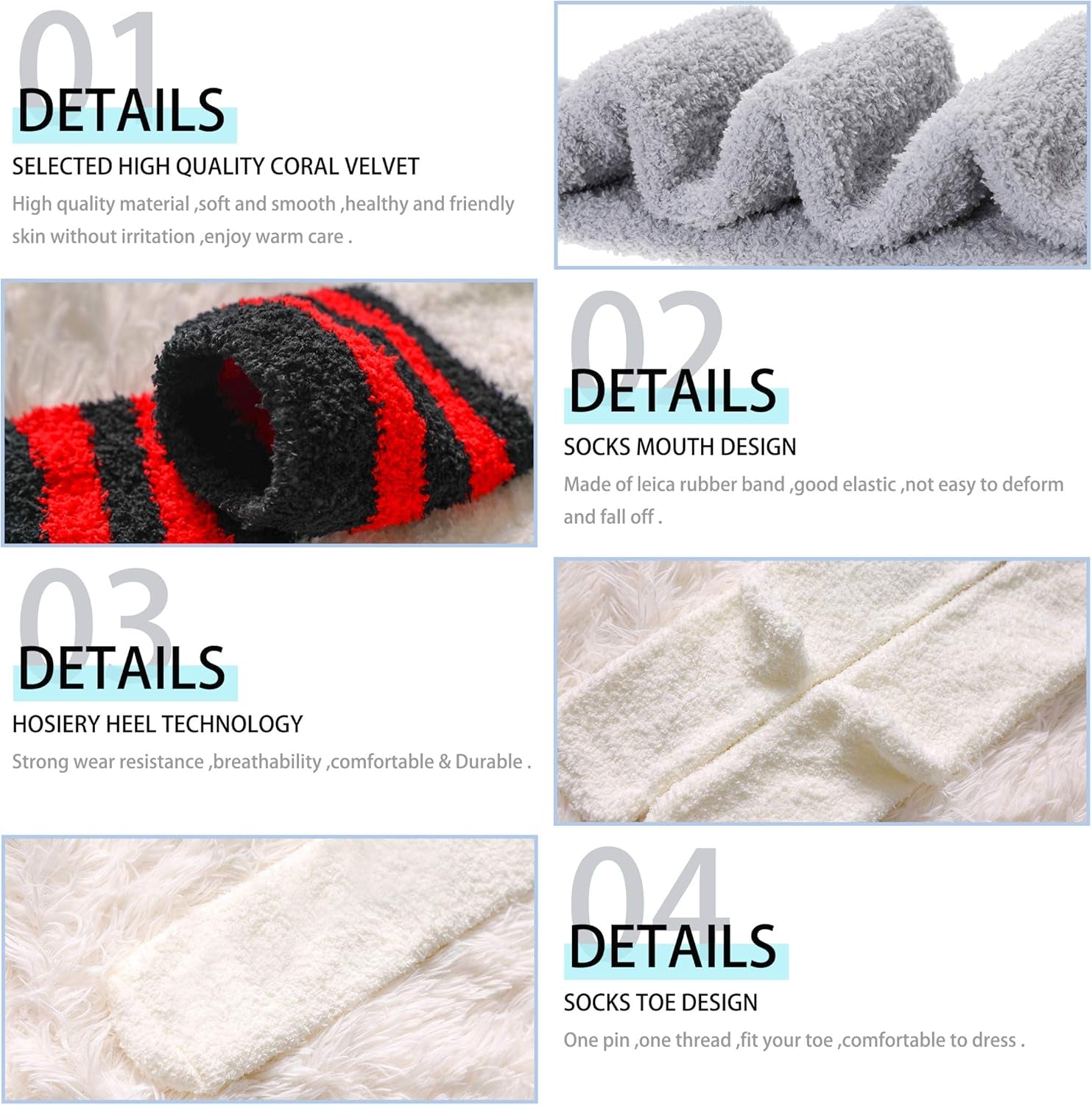 Women Fuzzy Socks 3 Pairs Knee High Fluffy Soft Warm Stocking Cozy Slipper Plush Winter Long Socks