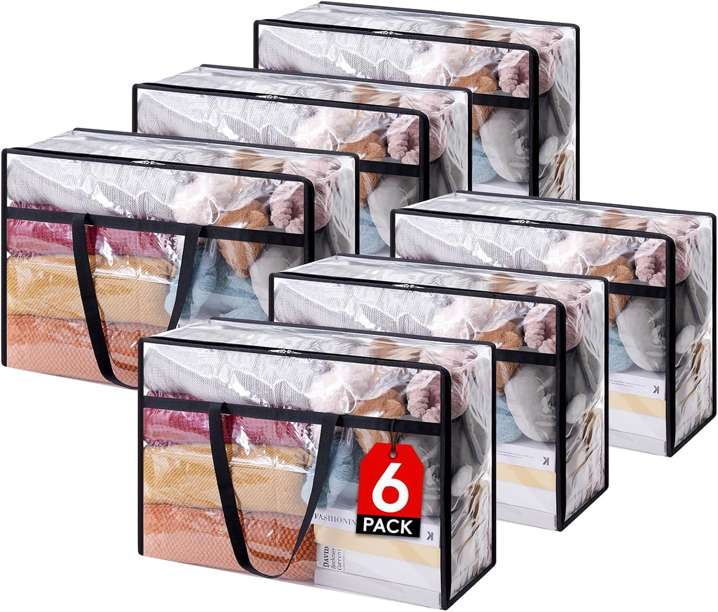 4 Pack Clear Clothes Storage Bags, 40L Plastic Blanket Storage Bag, Vinyl Foldable Moving Bags with Zipper, Closet Organizers and Storage Containers for Bedding, Duvet, Comforter