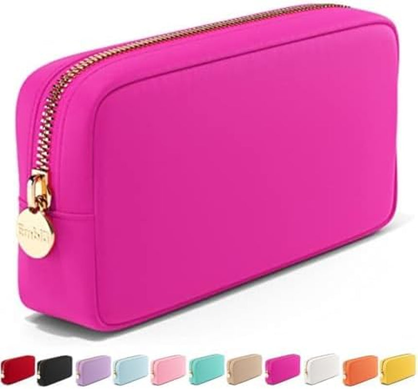 Makeup Bag Travel Cosmetics Pouch and Toiletry Bag, Nylon Zipper Pouch Purse, Cute Make up Organizer Storage Tote for Women Girls, Waterproof Travel Skincare Case, Small Makeup Bags, Ballet Pink